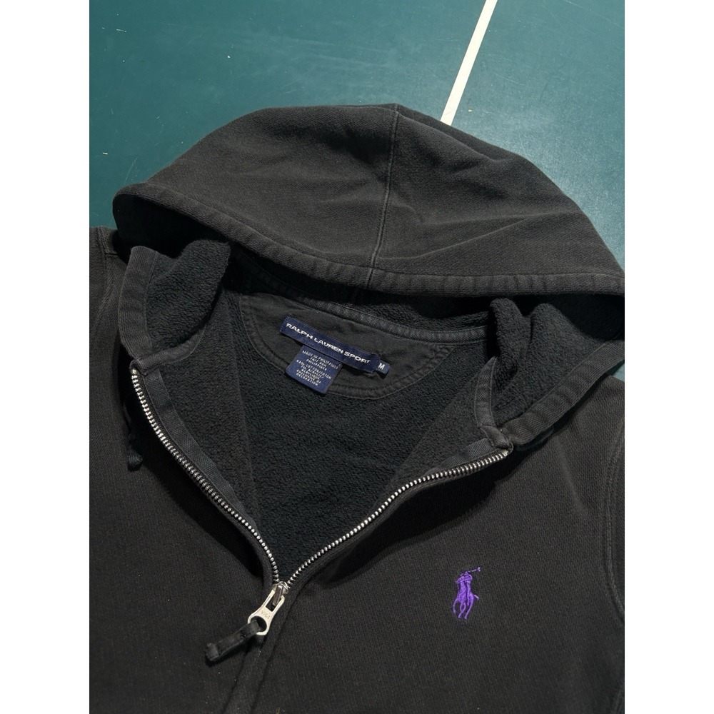 Polo Ralph Lauren Sport Full Zip Hoodie Sweatshirt Women's Medium Black Cropped - Picture 3 of 10
